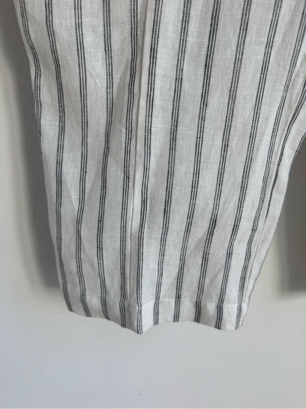 Quince Oatmeal Black Stripe 100% European Linen Tapered Ankle Pants Sz XL
